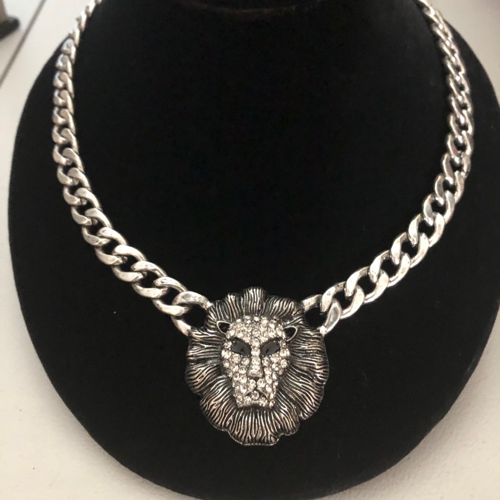 Statement Lion Necklace Center Piece Rhinestone Encrusted